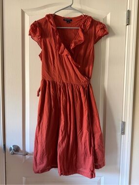 Banana Republic Rust Orange Ruffle Wrap Midi Dress